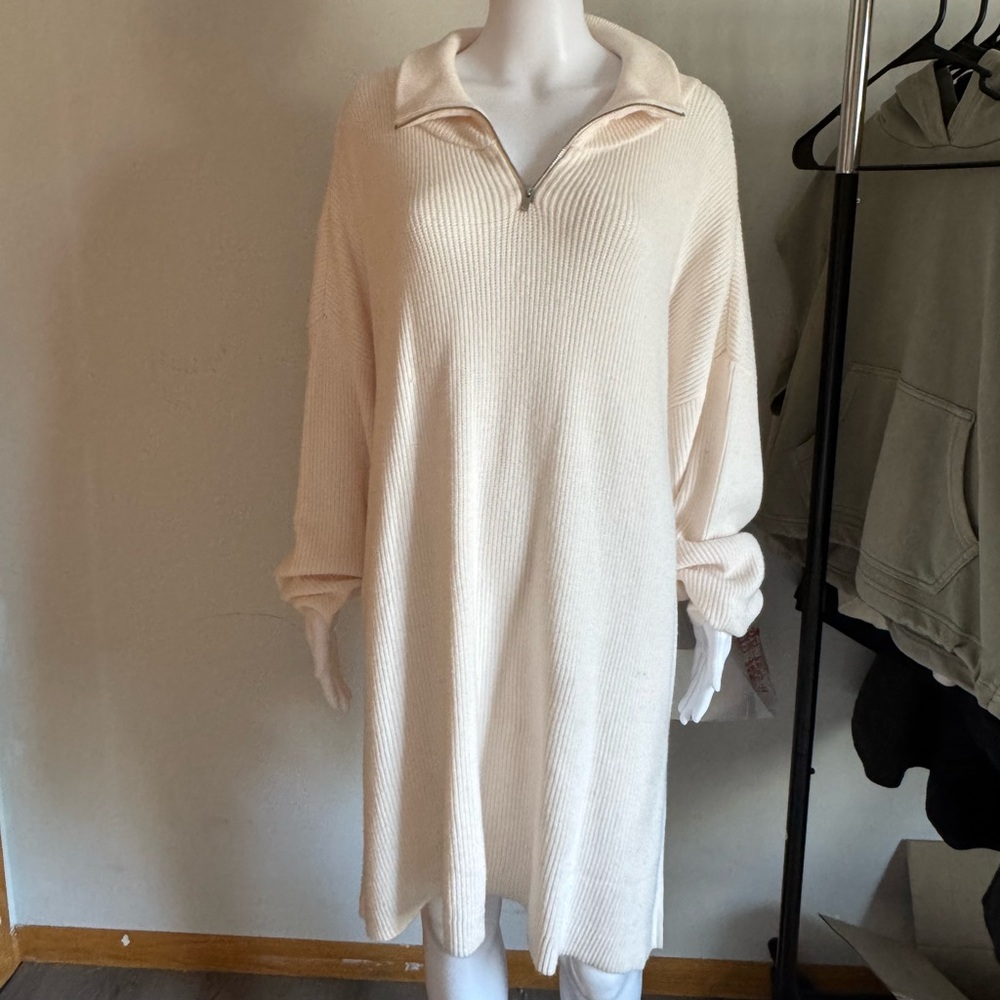 Cream Knit Collared Dress